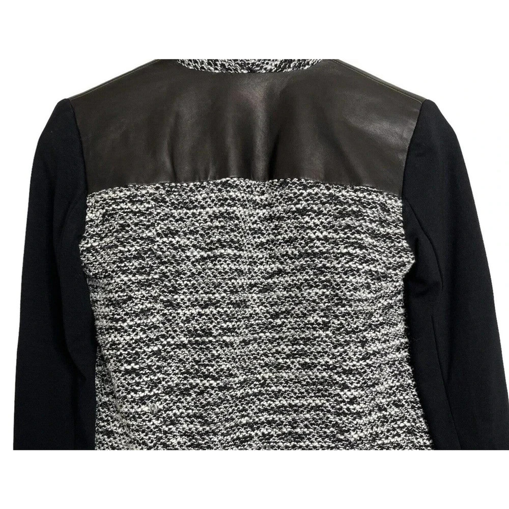 Alice Olivia Burma Drape Lapel Jacket Black White‎ Open Tweed Leather Shoulder 2 - Picture 5 of 12